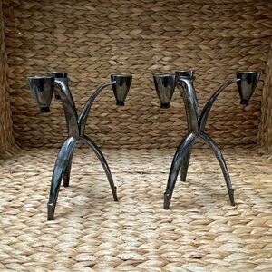 Vintage Oneida Atomic Silverplate Candelabra Heirloom Mid Century Modern‎ 1950’s